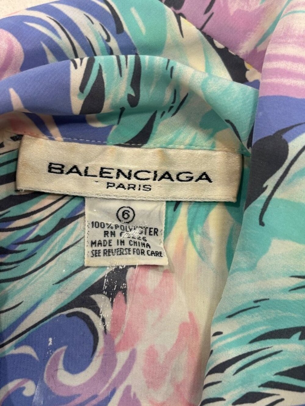 Vintage Balenciaga Paris Pastel Floral Bow Blouse Size 6 Watercolor Secretary To - Picture 7 of 11